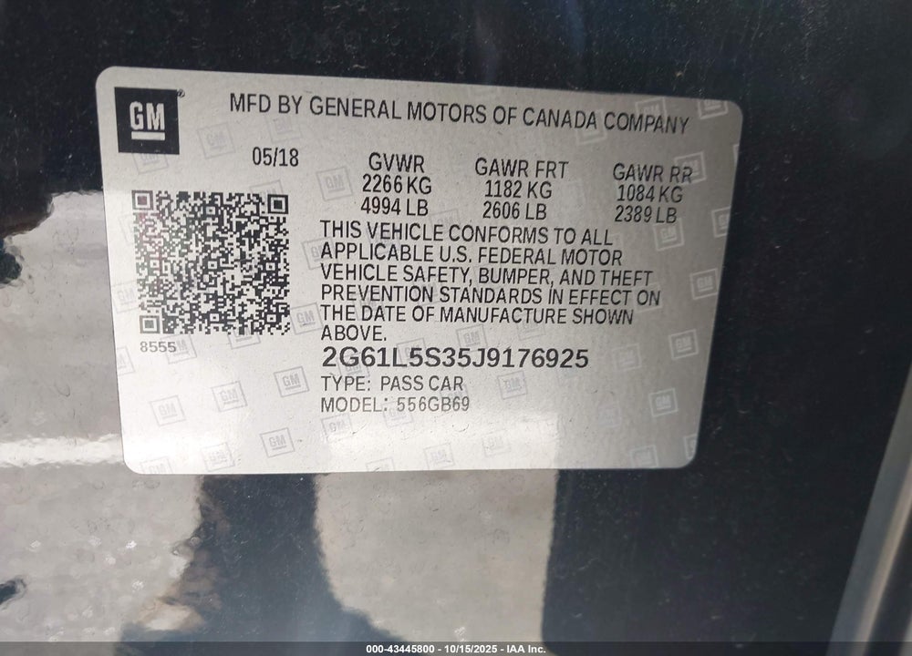 2018 CADILLAC XTS STANDARD VIN: 2G61L5S35J9176925