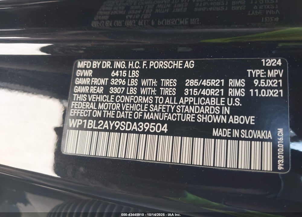 2025 PORSCHE CAYENNE COUPE S VIN: WP1BL2AY9SDA39504