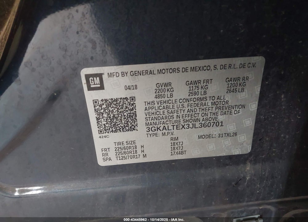2018 GMC TERRAIN VIN: 3GKALTEX3JL360701