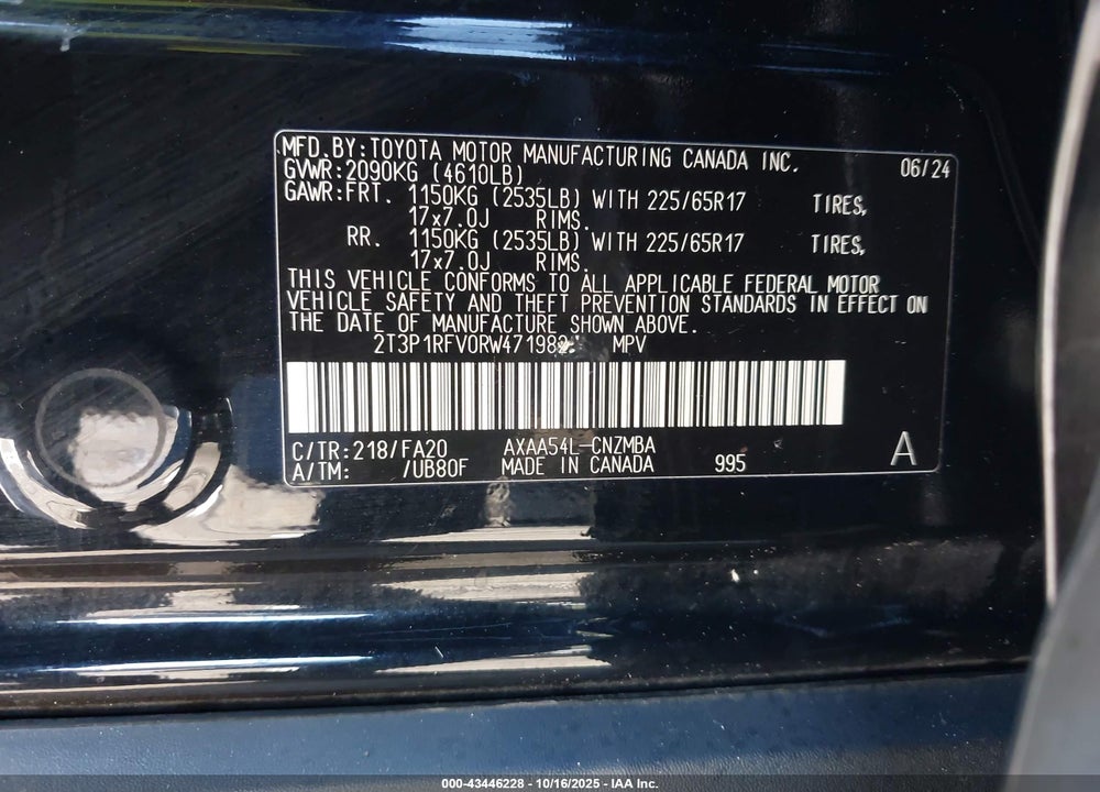 2024 TOYOTA RAV4 VIN: 2T3P1RFV0RW471982