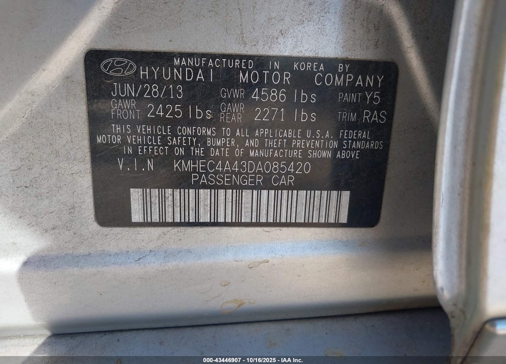 2013 HYUNDAI SONATA HYBRID LIMITED VIN: KMHEC4A43DA085420
