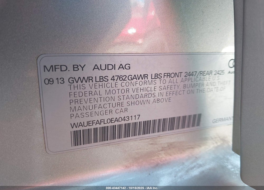2014 AUDI A4 2.0T PREMIUM VIN: WAUEFAFL0EA043117