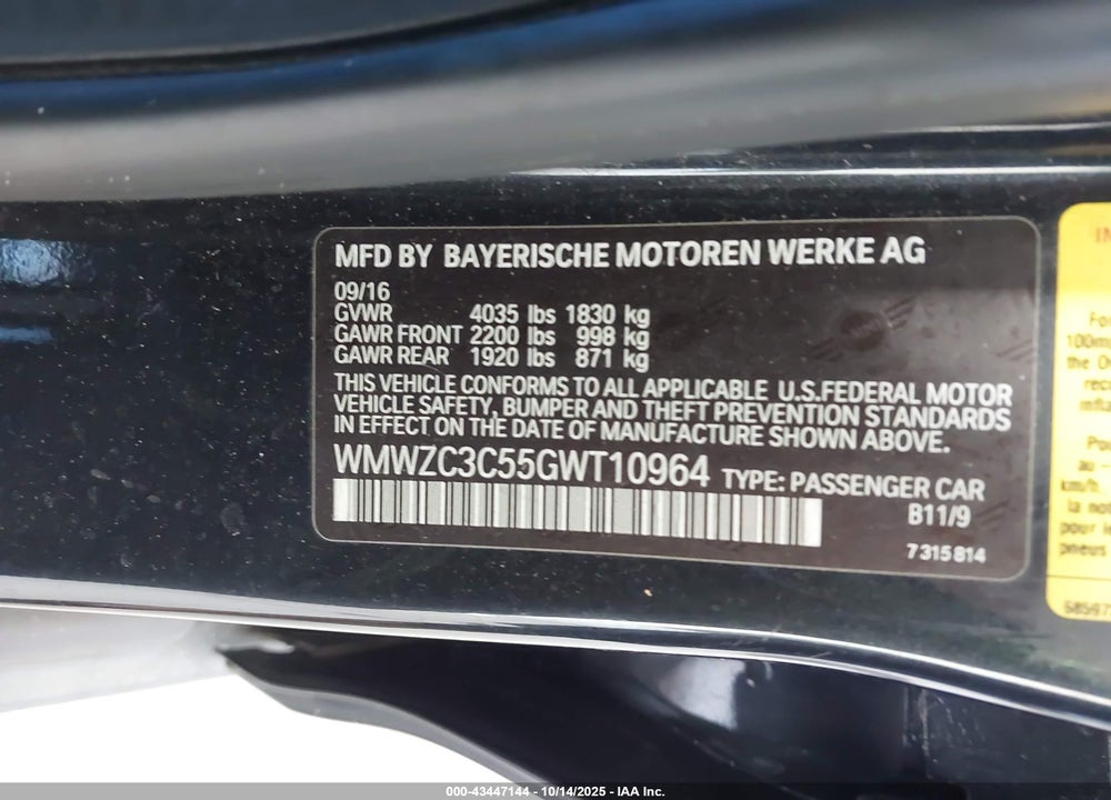 2016 MINI COUNTRYMAN VIN: WMWZC3C55GWT10964
