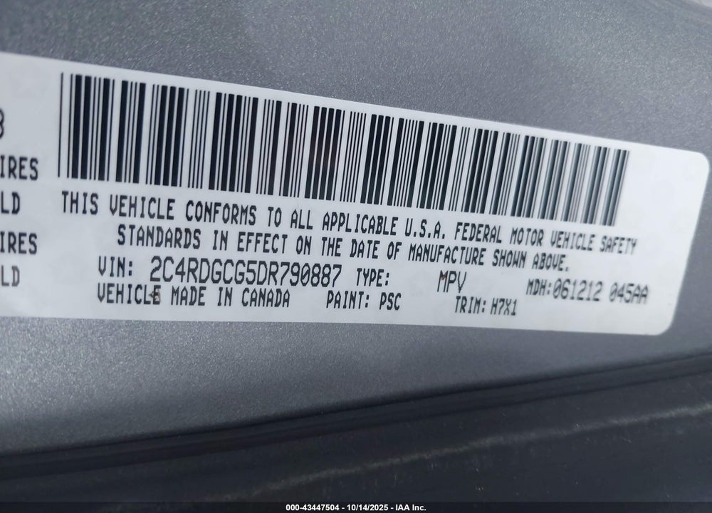 2013 DODGE GRAND CARAVAN SXT VIN: 2C4RDGCG5DR790887