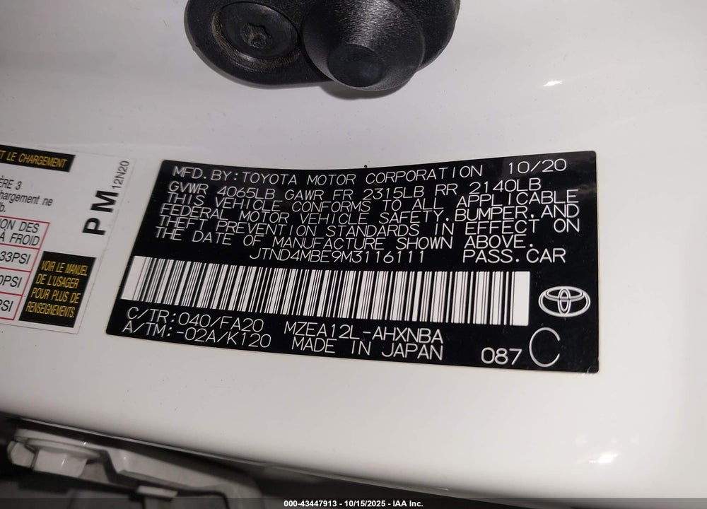 2021 TOYOTA COROLLA SE NIGHTSHADE EDITION VIN: JTND4MBE9M3116111
