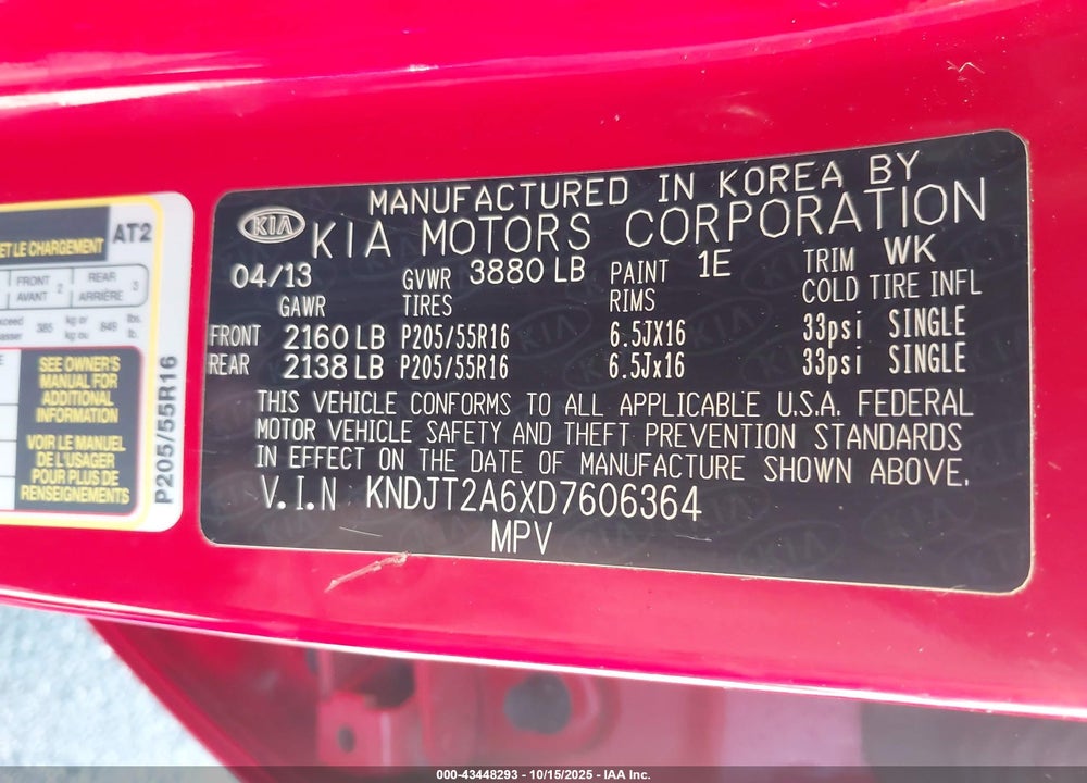 2013 KIA SOUL + VIN: KNDJT2A6XD7606364