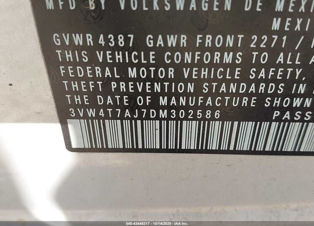 2013 VOLKSWAGEN JETTA GLI AUTOBAHN VIN: 3VW4T7AJ7DM302586