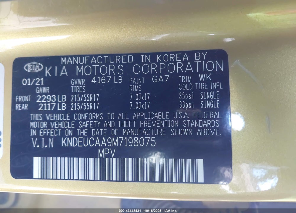 2021 KIA SELTOS S VIN: KNDEUCAA9M7198075
