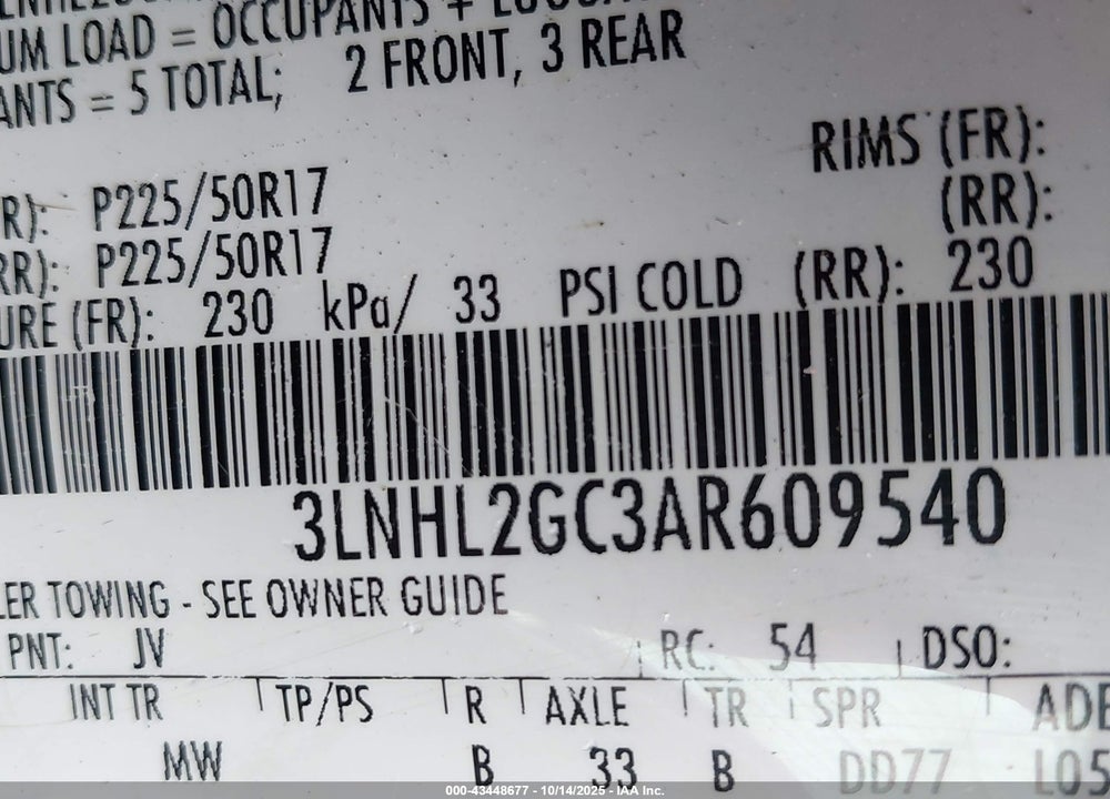 2010 LINCOLN MKZ VIN: 3LNHL2GC3AR609540