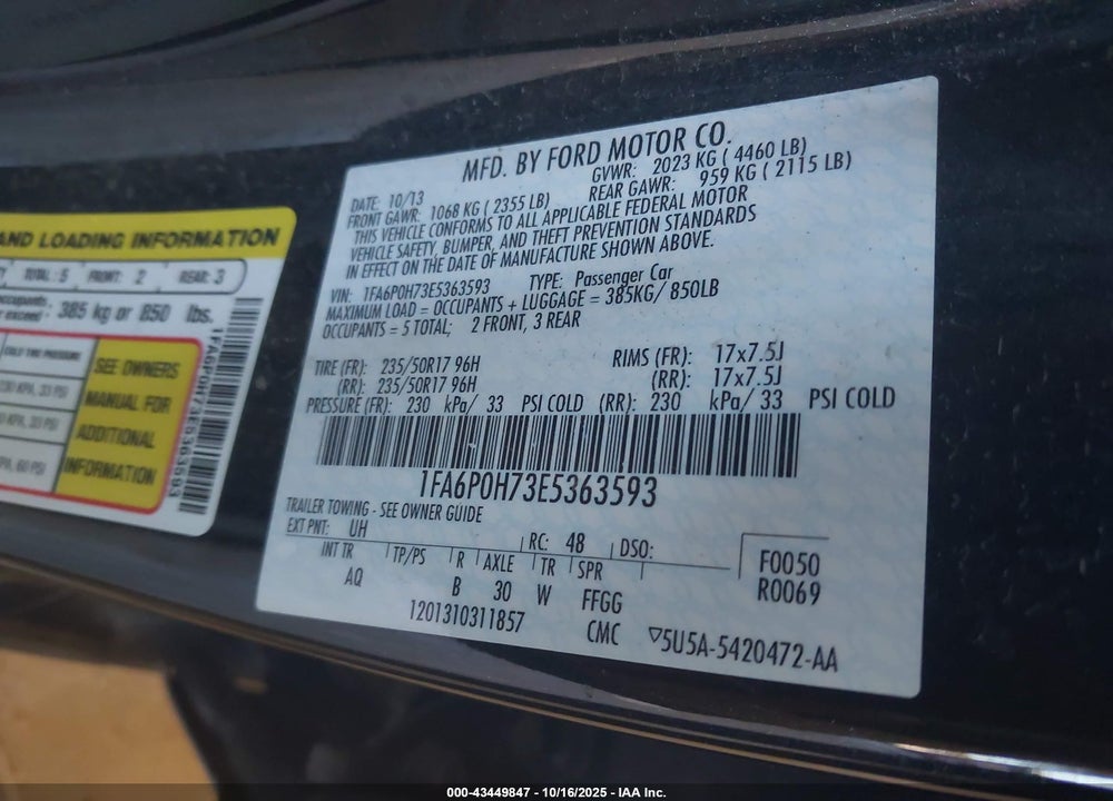 2014 FORD FUSION SE VIN: 1FA6P0H73E5363593