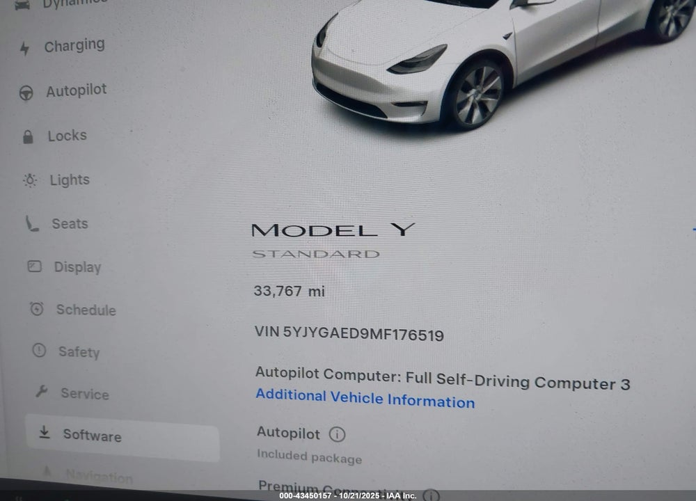 2021 TESLA MODEL Y VIN: 5YJYGAED9MF176519
