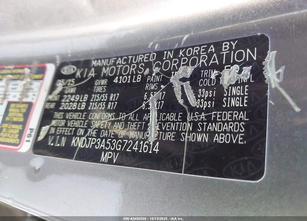 2016 KIA SOUL + VIN: KNDJP3A53G7241614