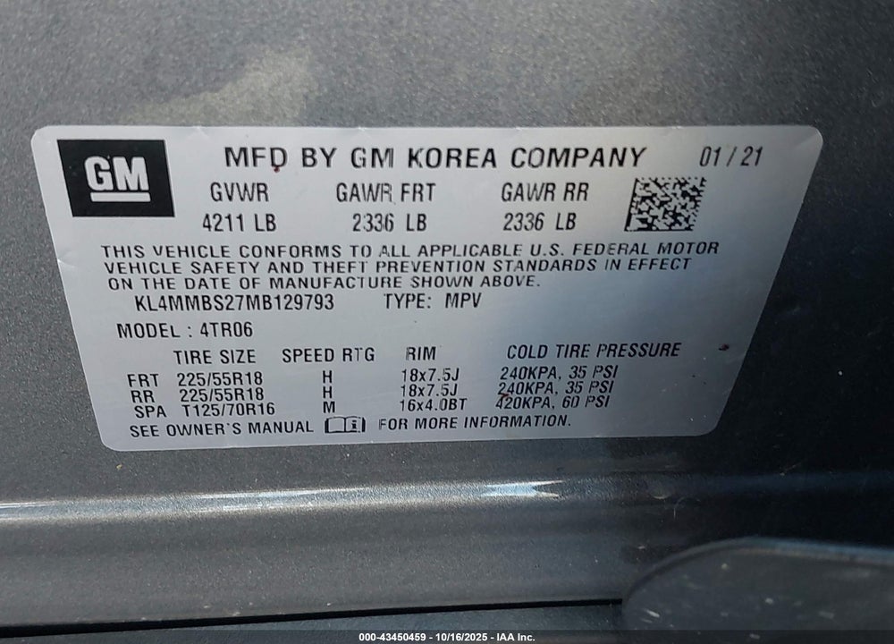 2021 BUICK ENCORE GX FWD PREFERRED VIN: KL4MMBS27MB129793
