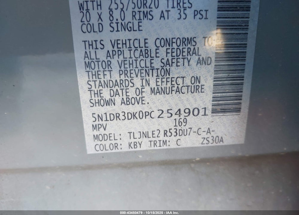 2023 NISSAN PATHFINDER PLATINUM 4WD VIN: 5N1DR3DK0PC254901