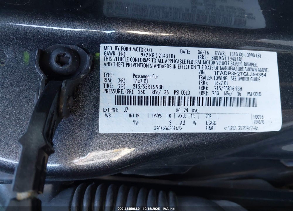 2016 FORD FOCUS SE VIN: 1FADP3F27GL356354