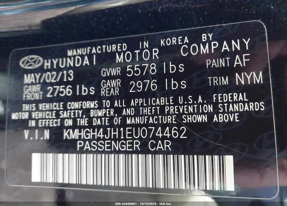 2014 HYUNDAI EQUUS SIGNATURE VIN: KMHGH4JH1EU074462
