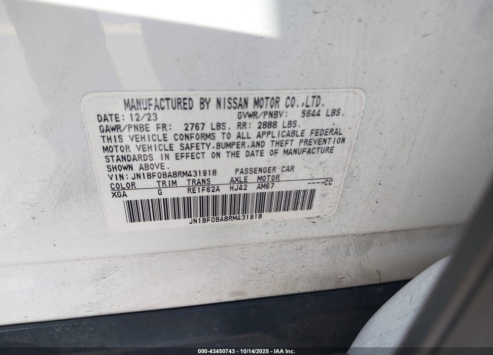 2024 NISSAN ARIYA EVOLVE+ VIN: JN1BF0BA8RM431918
