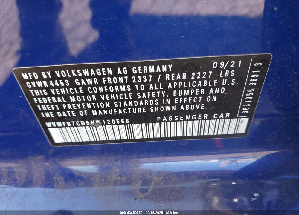 2022 VOLKSWAGEN GOLF R 2.0T VIN: WVWFB7CD5NW120568