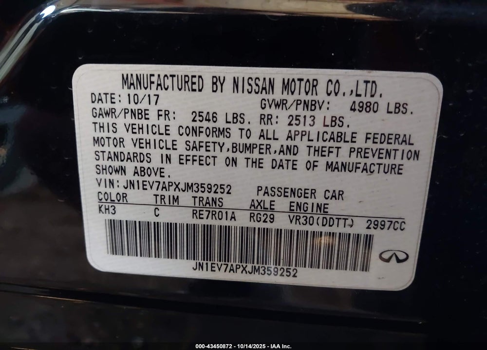 2018 INFINITI Q50 3.0T LUXE VIN: JN1EV7APXJM359252