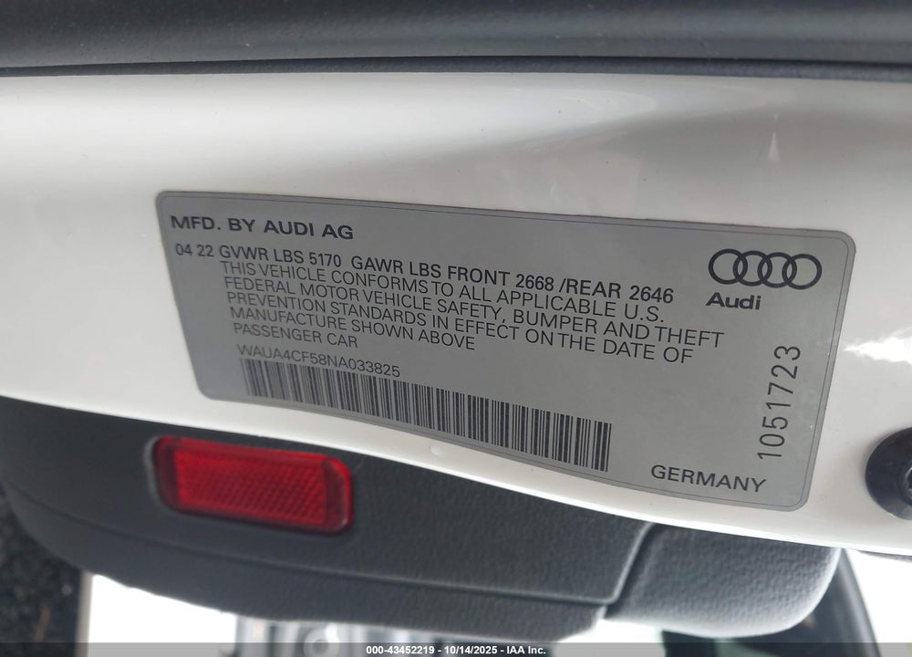 2022 AUDI S5 SPORTBACK PREMIUM TFSI QUATTRO TIPTRONIC VIN: WAUA4CF58NA033825