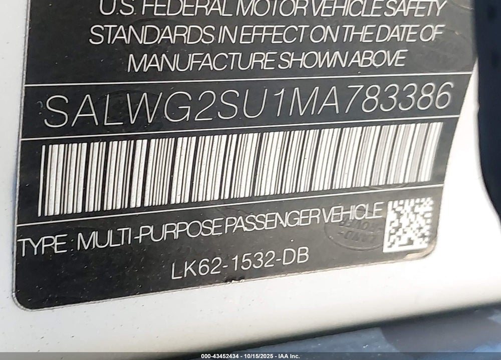 2021 LAND ROVER RANGE ROVER SPORT SE MHEV VIN: SALWG2SU1MA783386