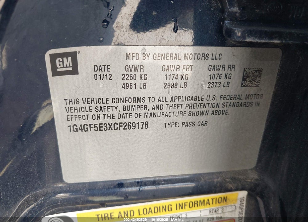 2012 BUICK LACROSSE PREMIUM 2 GROUP VIN: 1G4GF5E3XCF269178
