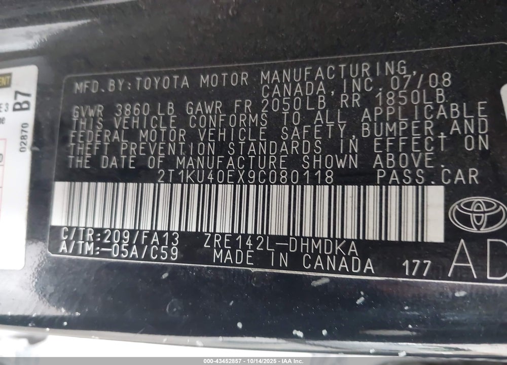 2009 TOYOTA MATRIX VIN: 2T1KU40EX9C080118