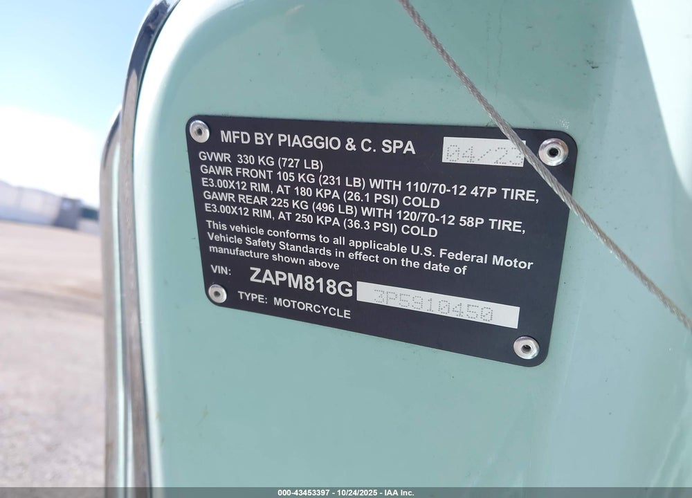 2023 VESPA PRIMAVERA/SPRINT 150 VIN: ZAPM818G3P5910450