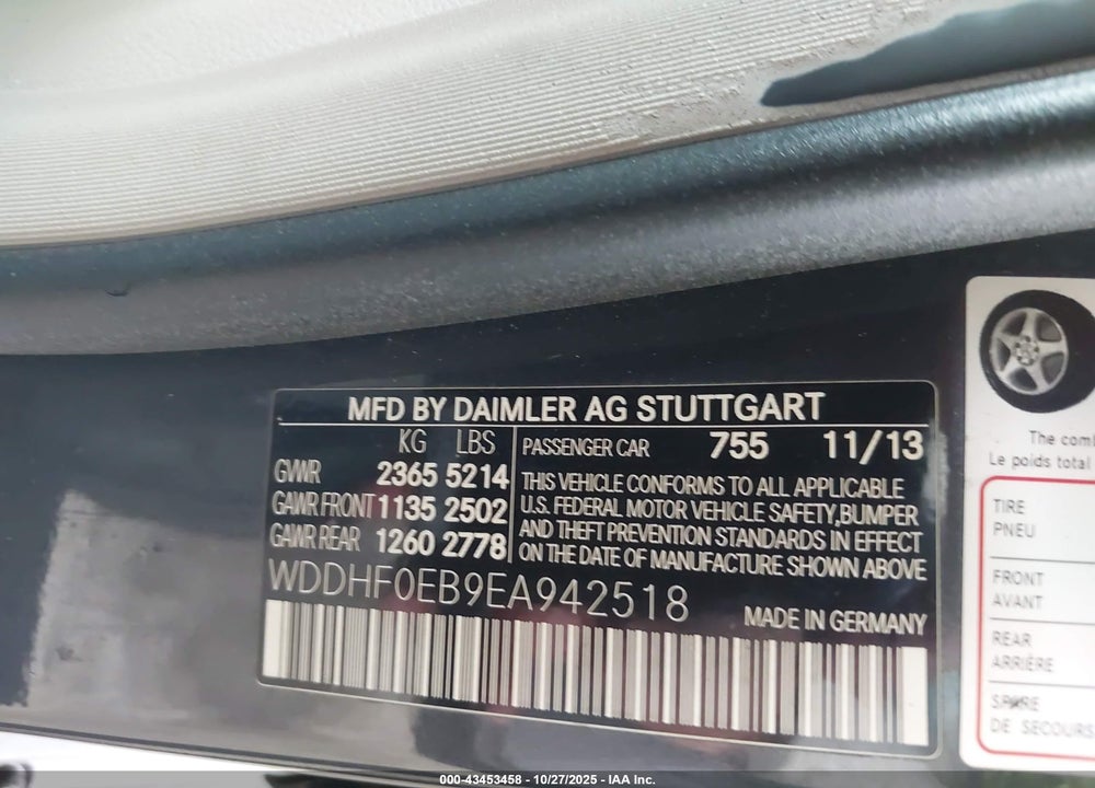 2014 MERCEDES-BENZ E 250 BLUETEC VIN: WDDHF0EB9EA942518