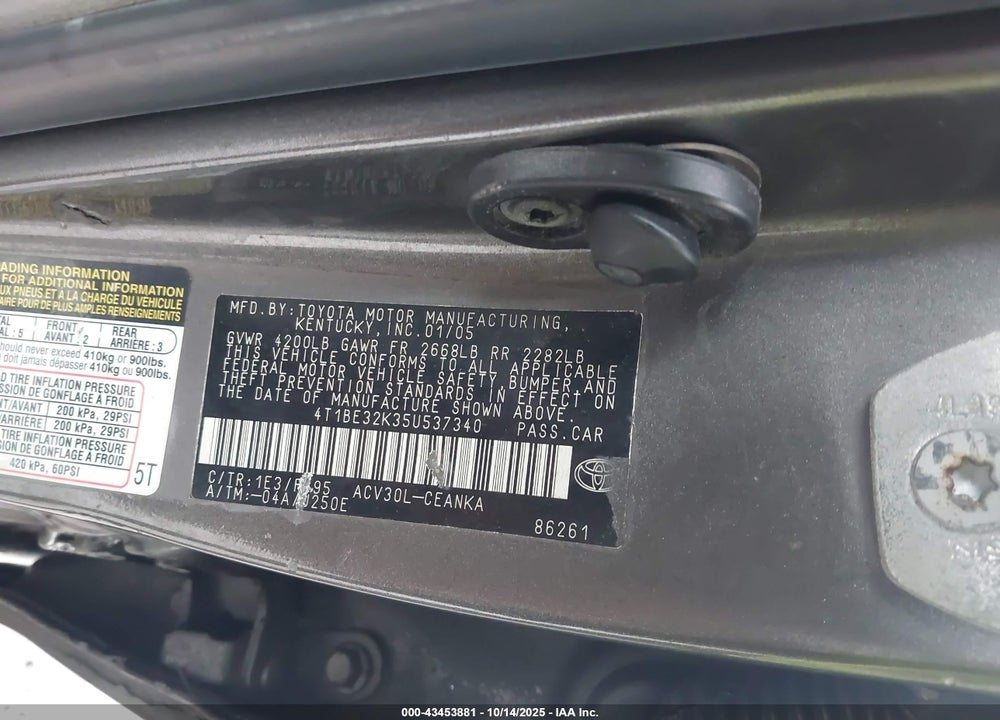 2005 TOYOTA CAMRY STD/ VIN: 4T1BE32K35U537340