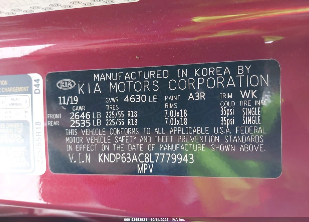 2020 KIA SPORTAGE S VIN: KNDP63AC8L7779943