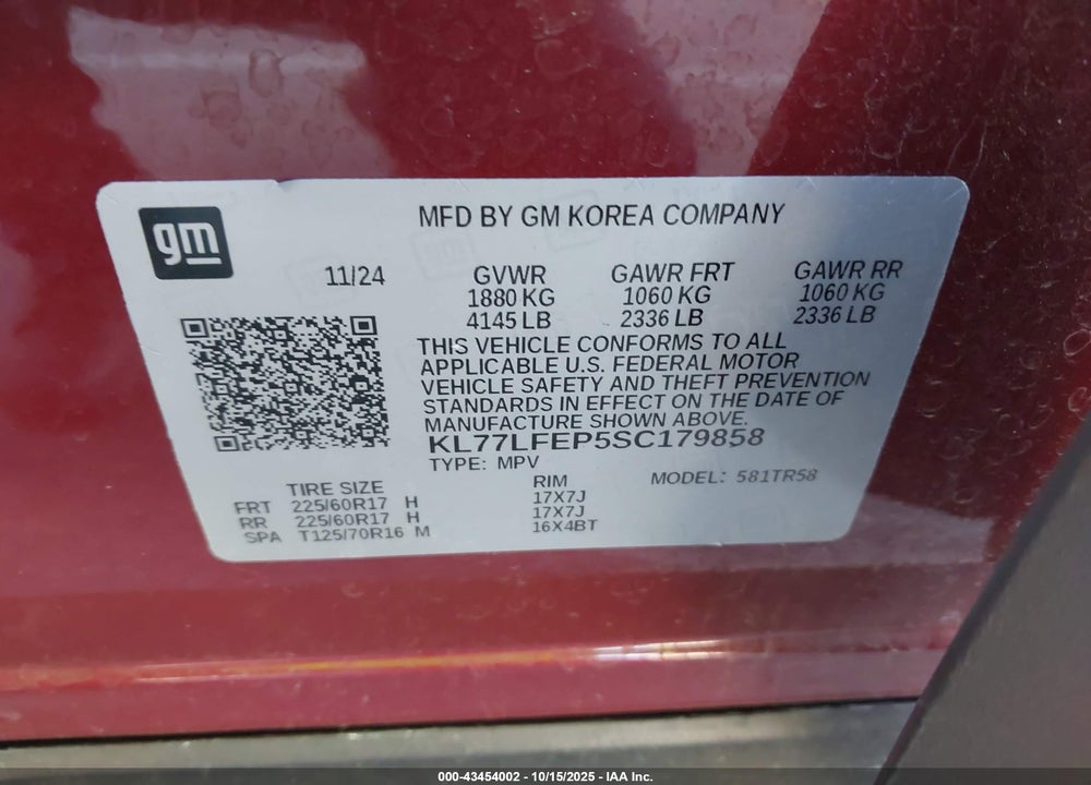 2025 CHEVROLET TRAX VIN: KL77LFEP5SC179858