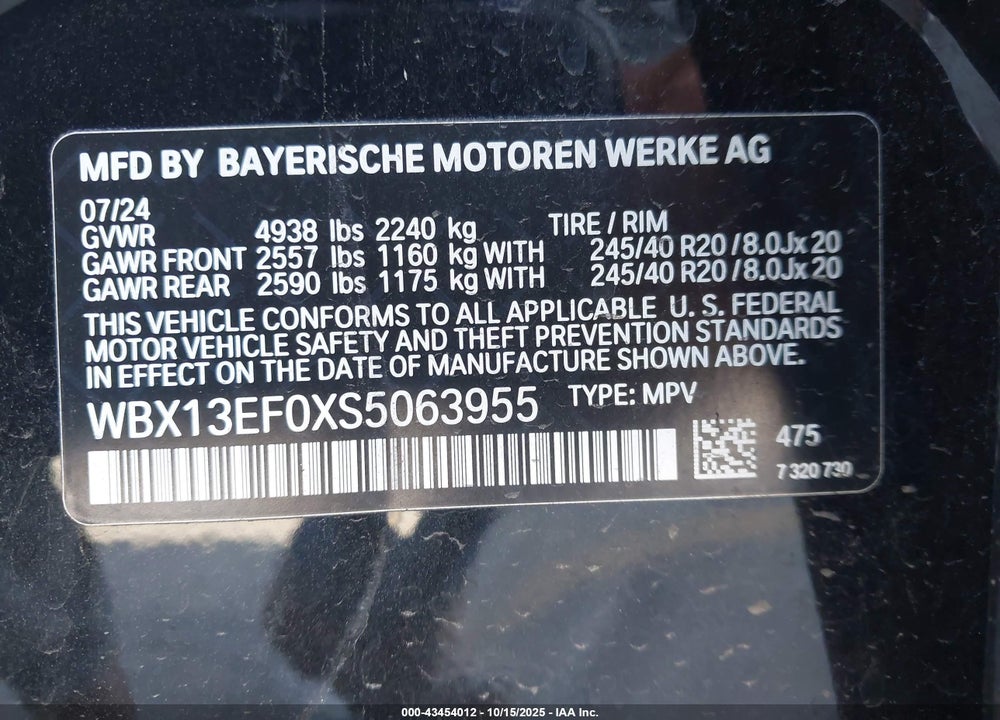 2025 BMW X1 VIN: WBX13EF0XS5063955