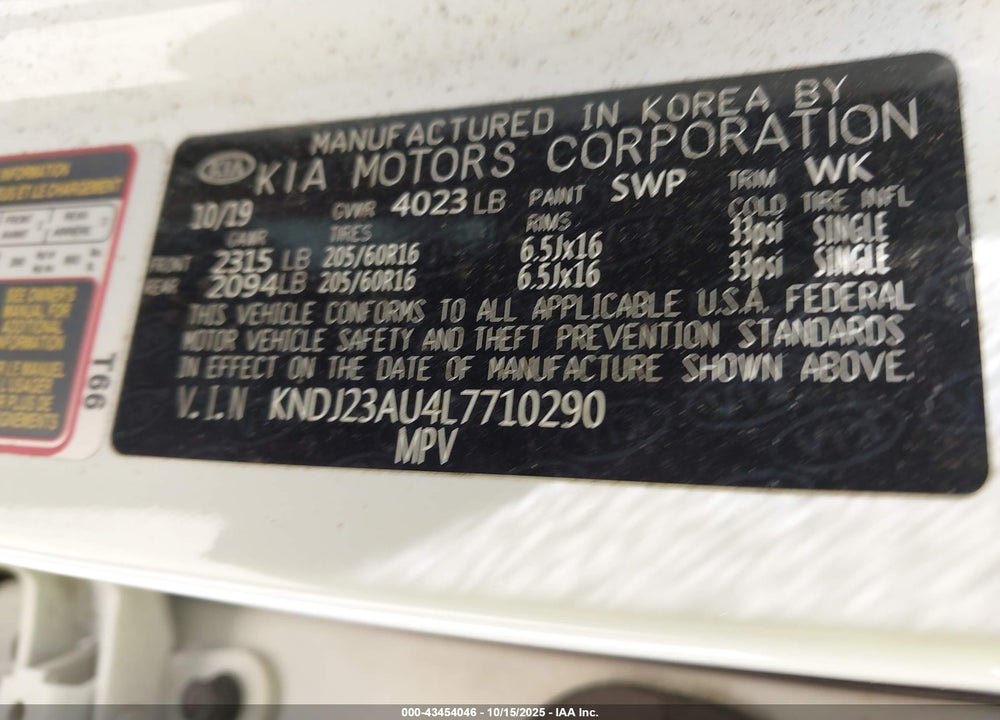 2020 KIA SOUL !/+/S VIN: KNDJ23AU4L7710290
