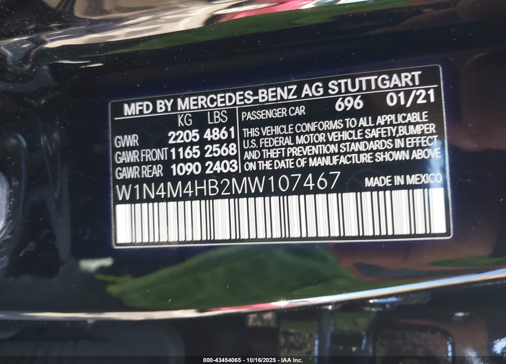 2021 MERCEDES-BENZ GLB 250 4MATIC VIN: W1N4M4HB2MW107467