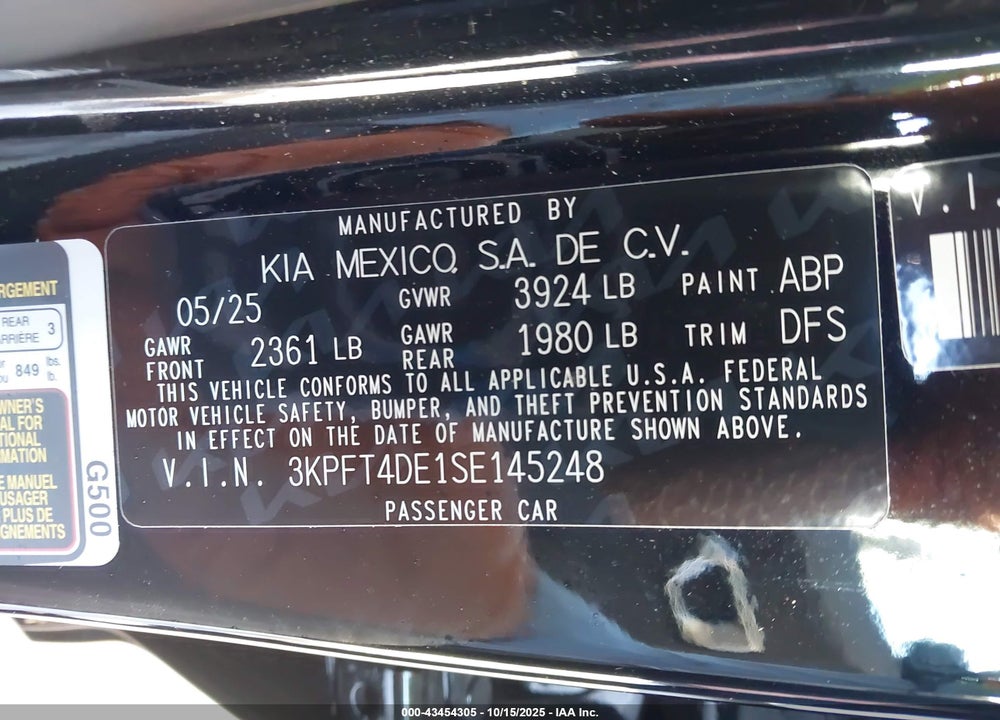 2025 KIA K4 LXS VIN: 3KPFT4DE1SE145248