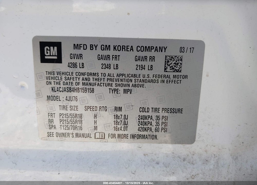 2017 BUICK ENCORE PREFERRED VIN: KL4CJASB4HB159158