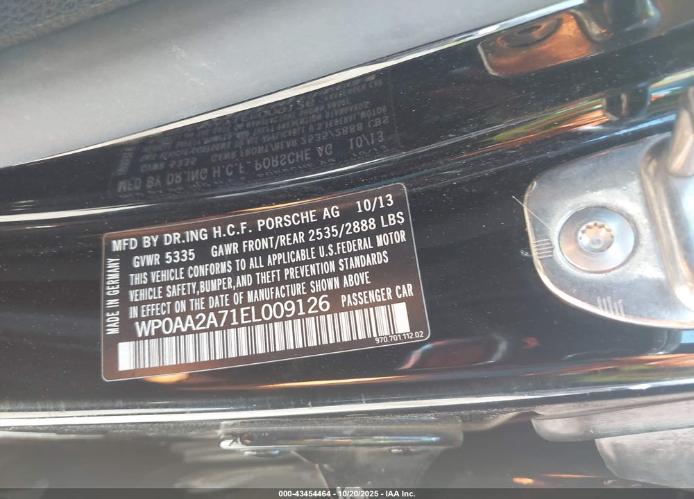 2014 PORSCHE PANAMERA 4 VIN: WP0AA2A71EL009126