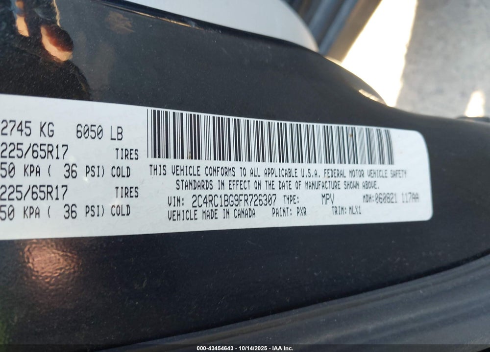 2015 CHRYSLER TOWN & COUNTRY TOURING VIN: 2C4RC1BG9FR726307
