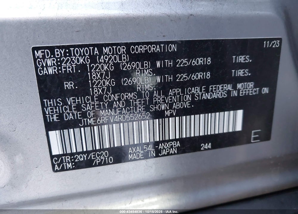 2024 TOYOTA RAV4 HYBRID XSE VIN: JTME6RFV4RD552652