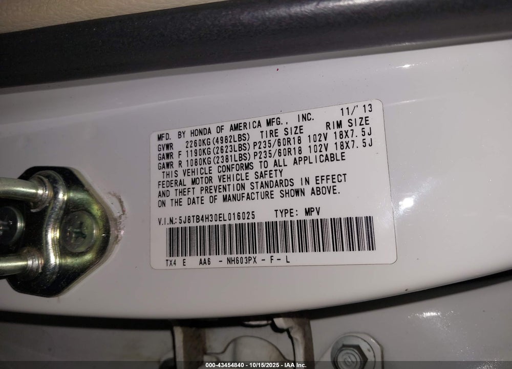 2014 ACURA RDX VIN: 5J8TB4H30EL016025
