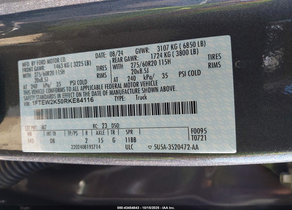 2024 FORD F-150 STX VIN: 1FTEW2K50RKE84116