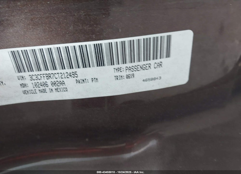2012 FIAT 500 VIN: 3C3CFFBR7CT212495