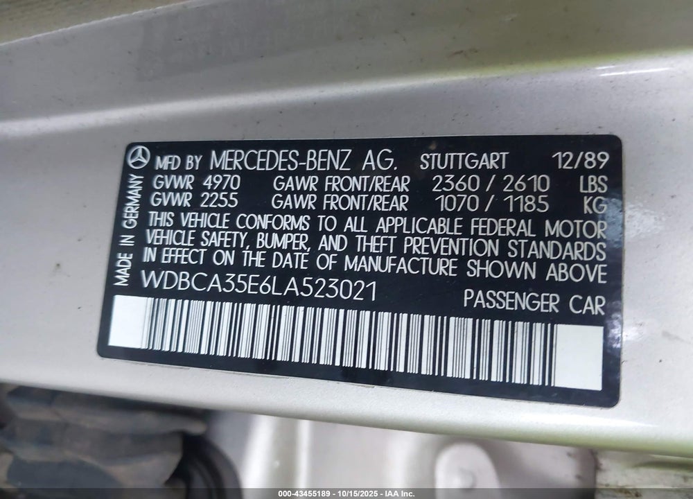 1990 MERCEDES-BENZ 420 SEL VIN: WDBCA35E6LA523021
