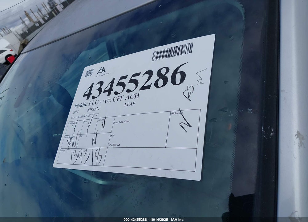 2014 NISSAN LEAF VIN: 1N4AZ0CP3EC331721