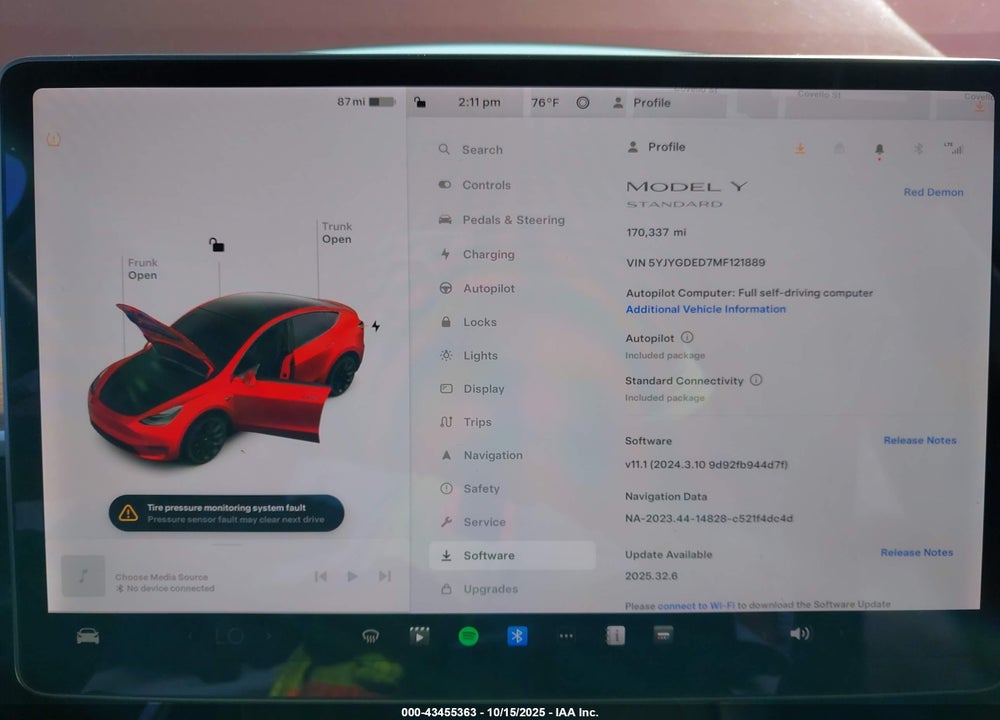 2021 TESLA MODEL Y STANDARD RANGE REAR-WHEEL DRIVE VIN: 5YJYGDED7MF121889