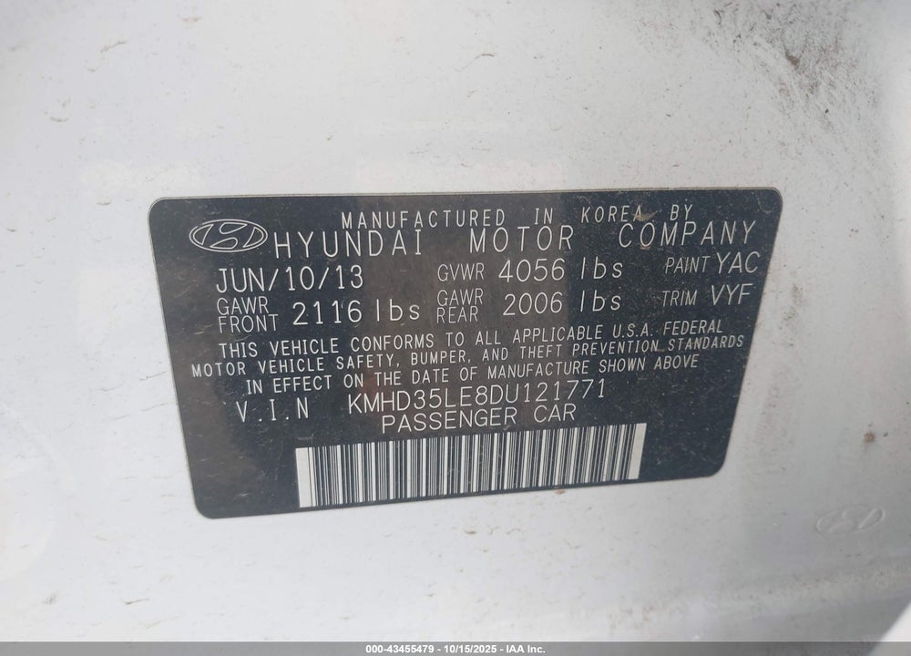 2013 HYUNDAI ELANTRA GT VIN: KMHD35LE8DU121771