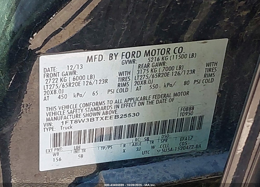 2014 FORD F-350 LARIAT VIN: 1FT8W3BTXEEB25530