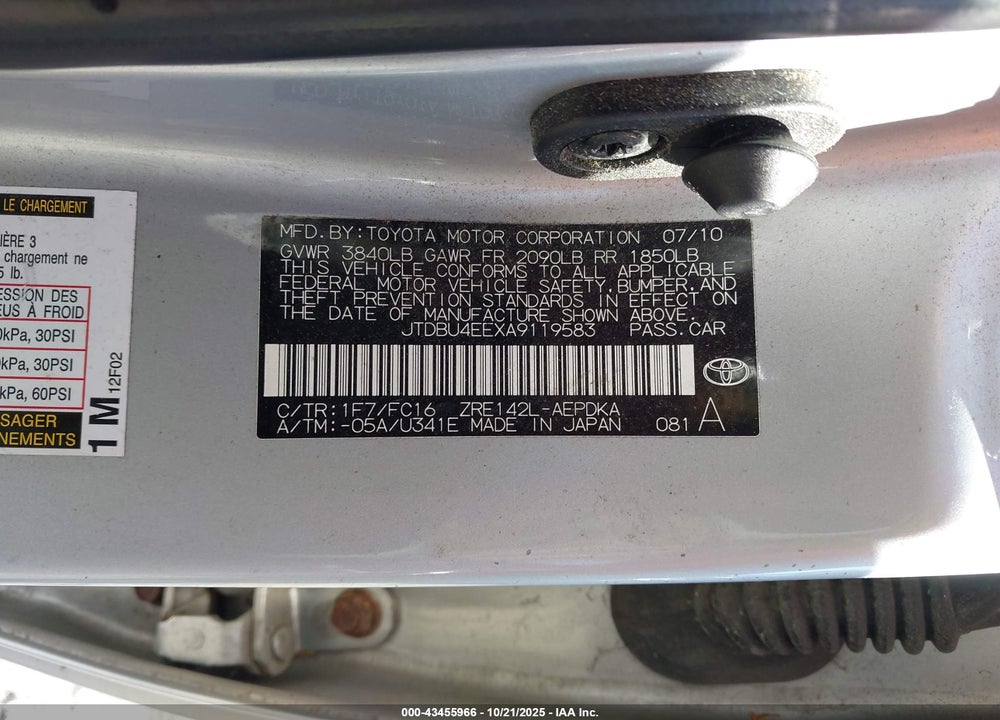 2010 TOYOTA COROLLA VIN: JTDBU4EEXA9119583