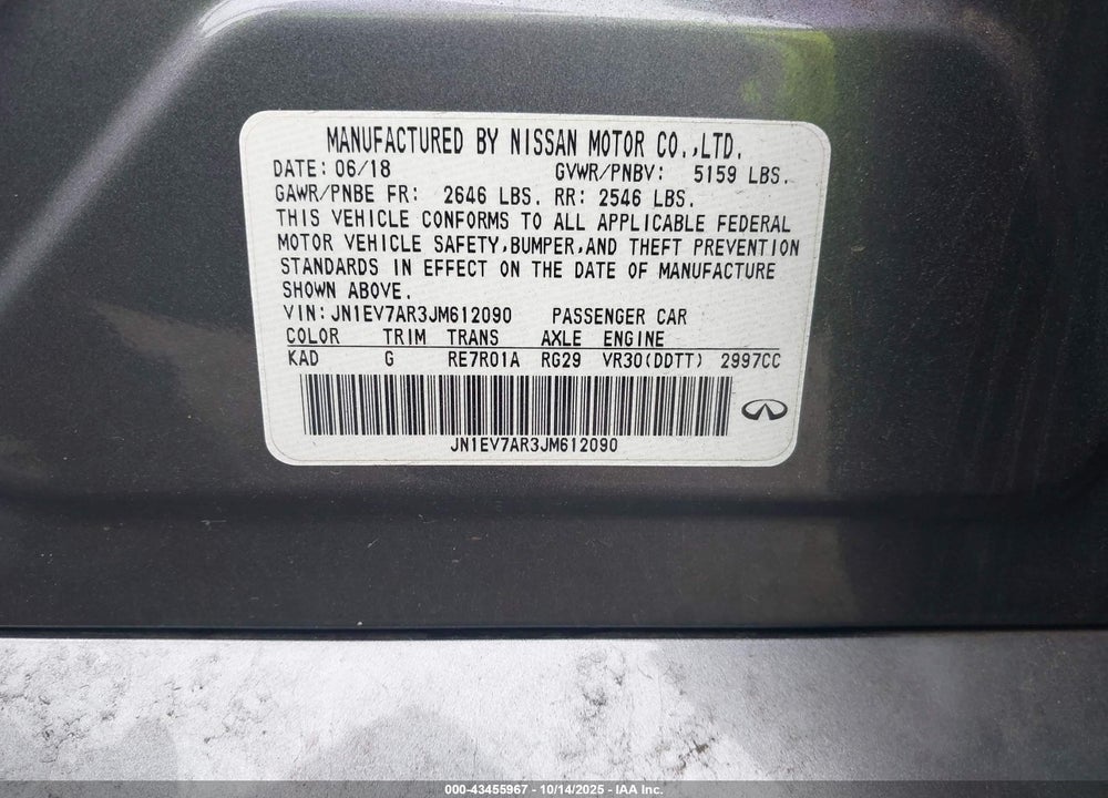 2018 INFINITI Q50 3.0T LUXE VIN: JN1EV7AR3JM612090